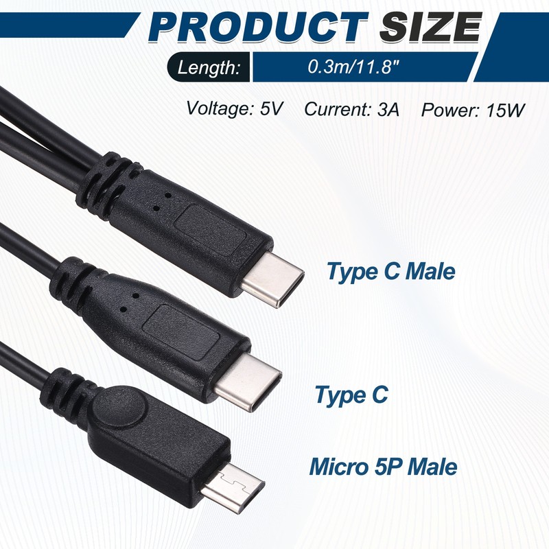 Type C Male to Type C and Micro 5P Male 2 in 1 Splitter 11.8" gallery