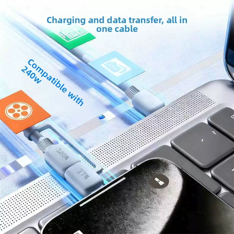 240W 4 in1 Multi USB Charging Cable Fast Charger Cord For iPhone/Samsung/Type-C gallery