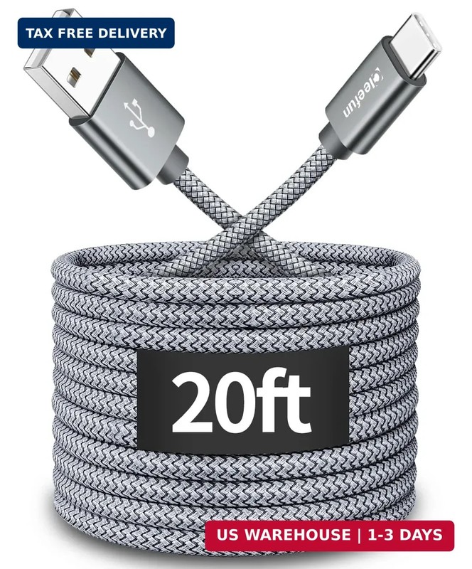 Long USB C Cable 20Ft, USB to USB-C Charging Cable – 20 Foot Type C Charger Cord