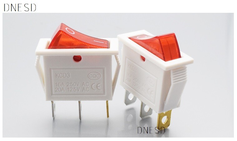 2pcs Red Power Switch 3 Pin With Light for Water Dispenser Heating