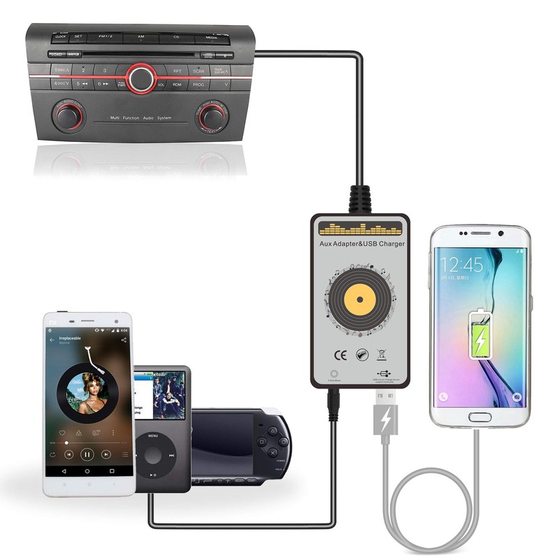Aux Adapter Car Stereo AUX Input & USB Charging Adapter for Mazda 2004-2008 M…