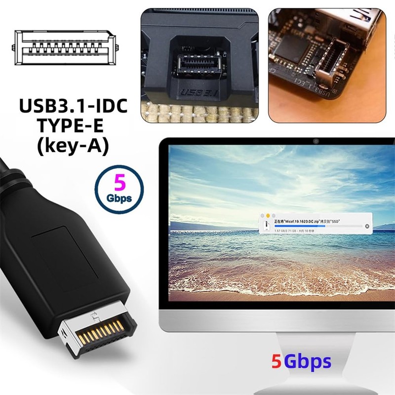 USB 3.0 19/20Pin Type-E Header Splitter Dual Port 5Gbps PC Adapter 11cm Cable gallery