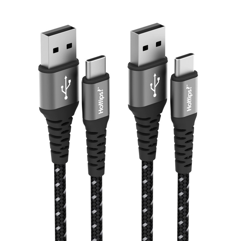 Hottips! USB C Cable 4ft 2-Pack Black Durable Braided Aramid Fiber 3A Fast Ch...