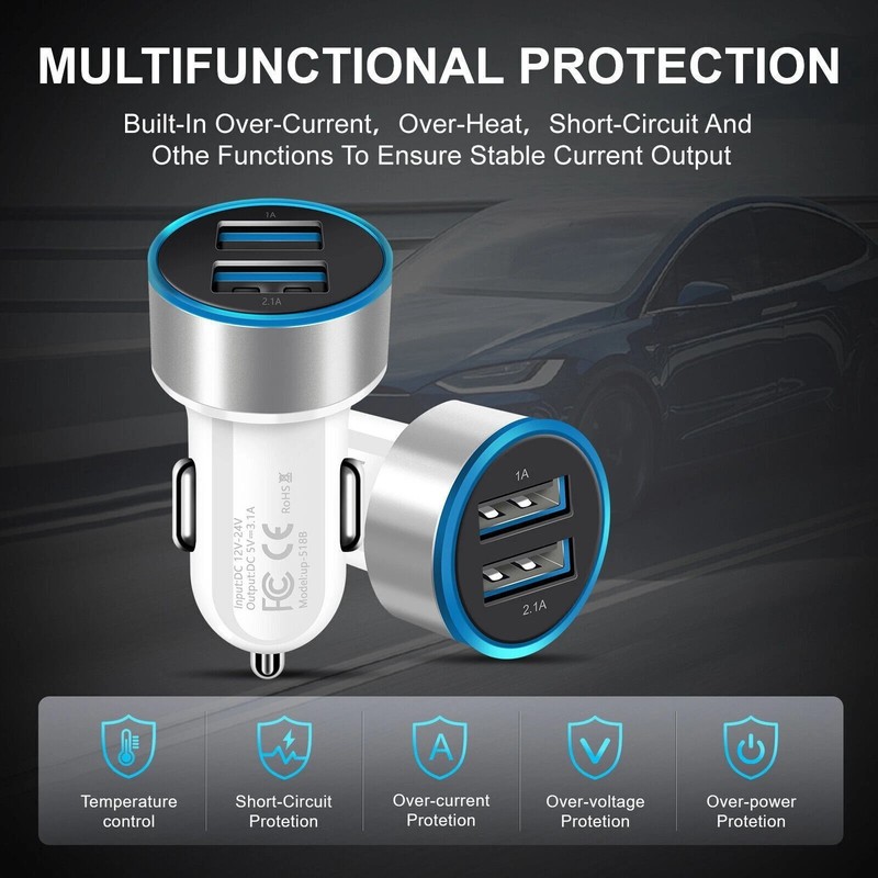 For iPhone Samsung S25 S24 S23 S22 Plus 18W Dual USB Ports Car Charger Adapter gallery