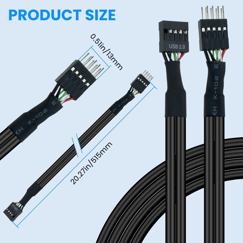 USB Header Extension Cable, 20.3 inches USB 2.0 9-Pin Male to Female Internal Mo gallery