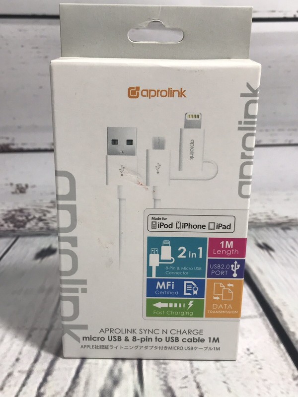 aprolink sync n charge micro usb & 8 pin to usb cable 1 m. Bin25
