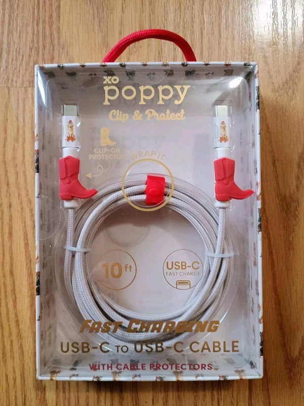 XO POPPY USB-C To USB-C Charging Cable 10 Ft Dogs Red Boots NEW