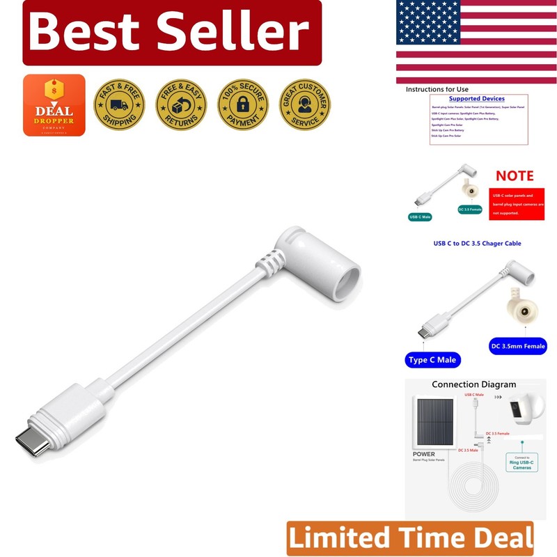 Durable White Barrel Plug to USB-C Adapter – Optimized for Ring Security Systems