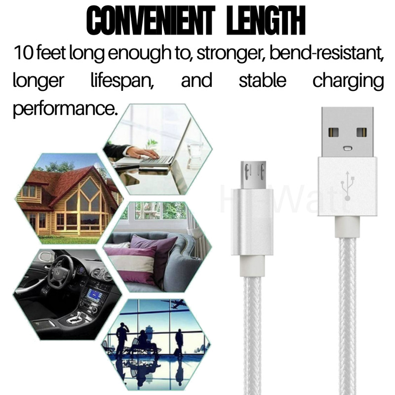 3 PACK 10Ft Extra Long Micro USB Cable Fast Charge Android Charger Charging Cord gallery
