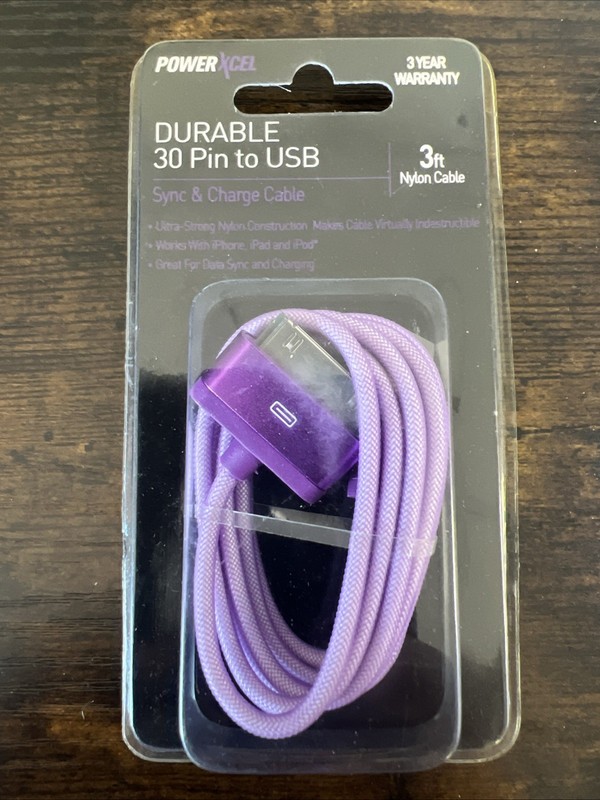 NEW PowerXcel 30-Pin MFI 3-Foot USB Charging Cable - Purple iPhone iPad