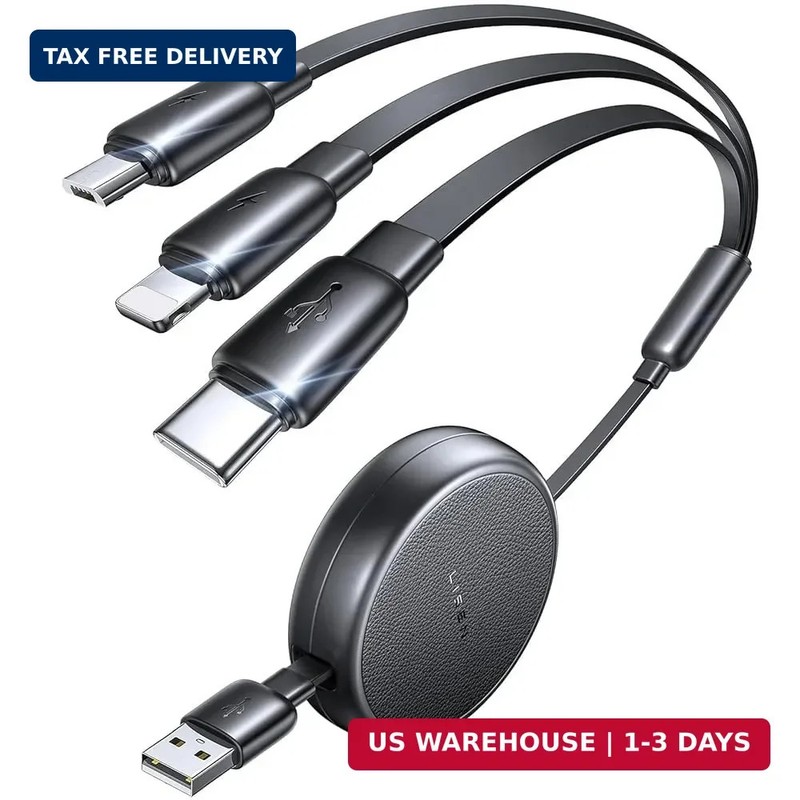 LISEN Multi Charging Cable, 3 in 1 Retractable Charging Cable, Retractable Car C