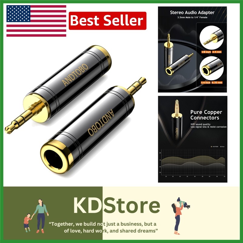 1/4” to 3.5mm Stereo Copper Headphone Adapter (2-Pack)