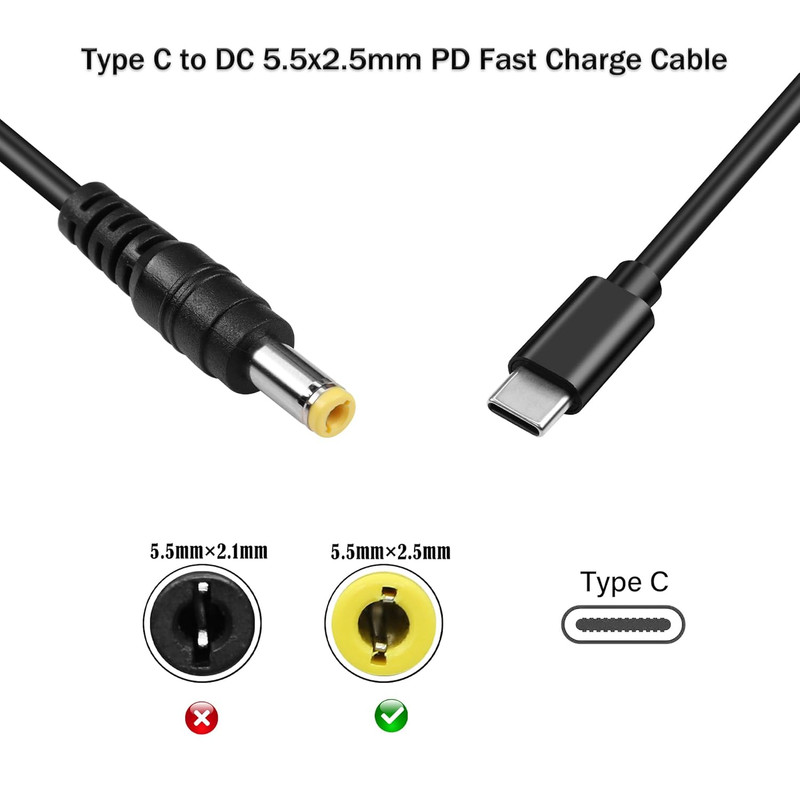 GINTOOYUN USB Type-C to DC 12V Power Charge Cable，Usb-C Male Input to Dc5.5X2.5M gallery