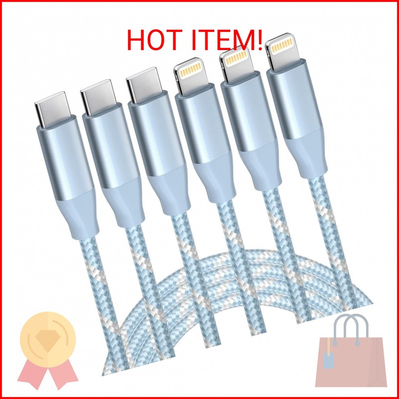 USB C to Lightning Cable 3 Pack 6FT Apple MFi Certified iPhone Fast Charger Fast