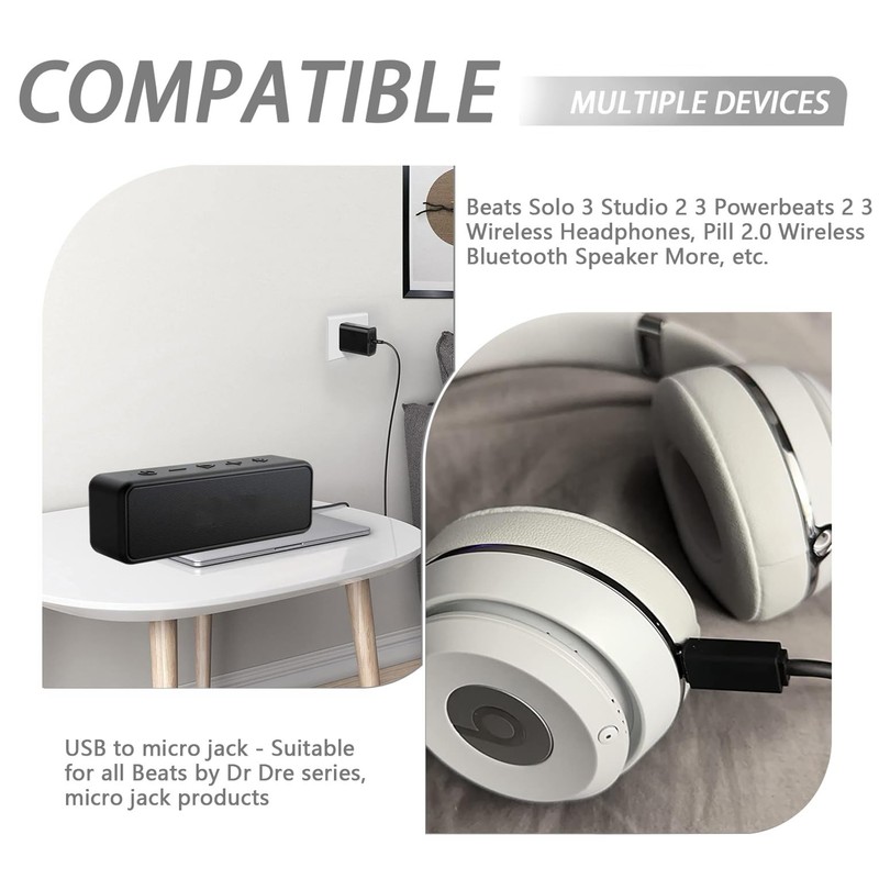 2 Pack Beats Charging Charger Cable Cord for Beats by Dr Dre Studio Solo 3 2 ... gallery