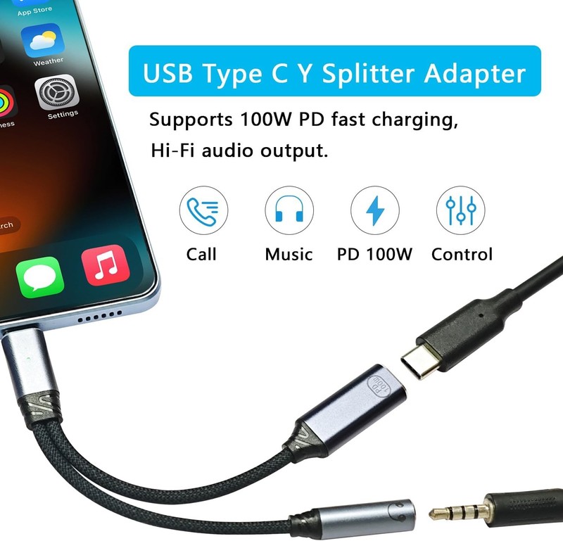 USB C to 3.5mm Headphone Jack and Charger Y Splitter Adapter, 2 in 1 USB Type C gallery