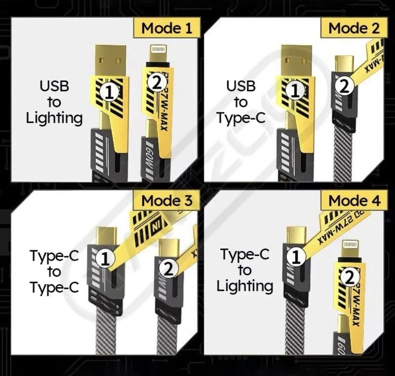 Lot Of 5-4 in 1 USB C Charging Cable 1.2m Type-C Nylon PD 65W 27W Fast gallery