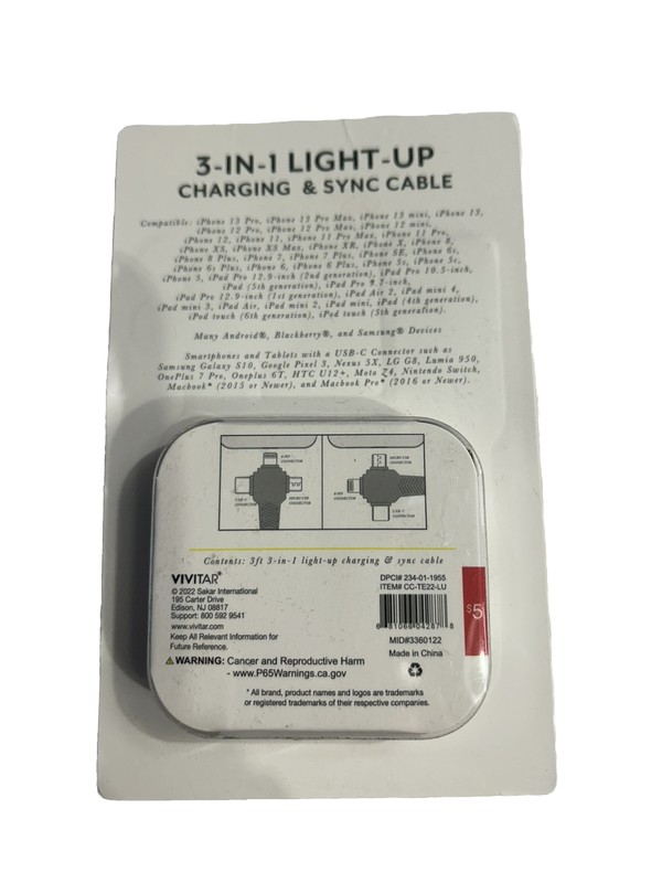 Light Up Charging & Sync Cable 3 Feet Cable Length 3-in-1 New gallery