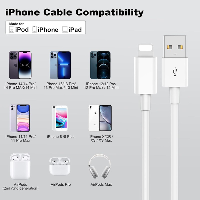 USB Fast Charger Cable CarPlay Cord For iPhone 14 13 12 11 Pro Max XR SE 8 7 Lot gallery