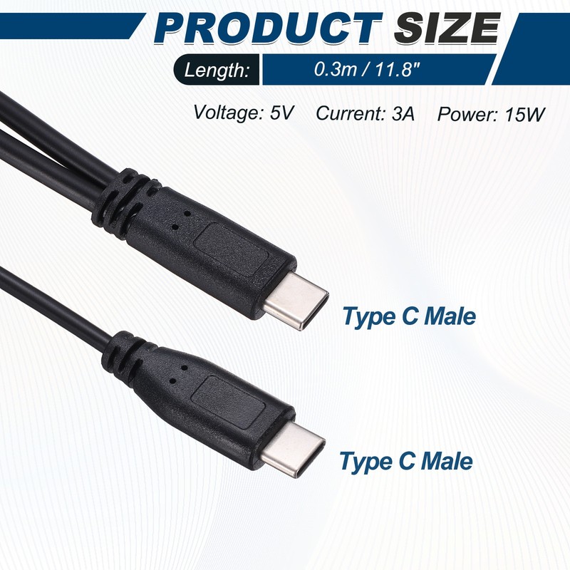 Type C Male to Type C Male 2 in 1 Splitter 11.8" gallery