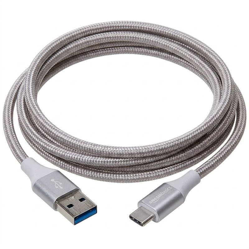 AB Double Braided Nylon USB-C to USB-A 3.1 Gen 1 Charger Cable 6ft Silver Fast