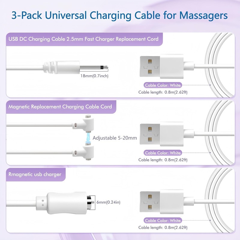 3 Pack-Universal Replacement Magnetic Charging Cable for Massagers, 82cm USB-... gallery
