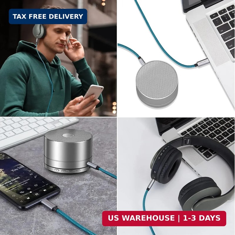 Aux to USB C Cable, 4ft Nylon Braided Type C to 3.5mm Audio Cord for Car Stereo, gallery
