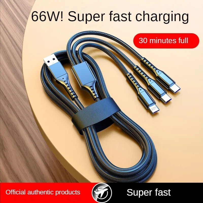 Cable 3 en 1 100W carga rápida USB para iPhone Tipo C Micro nylon reforzado gallery