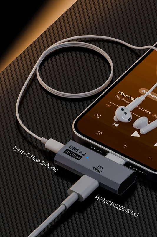 Dual USB C Headphone Adapter with 100W Charging Port, 2-In-1 USB Type C Splitter gallery