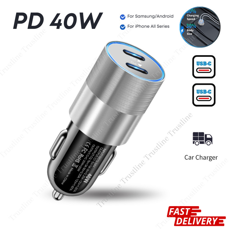12V 40W Dual USB C Car Fast Charging Cigarette Lighter Type C Phone Adapter Lot gallery