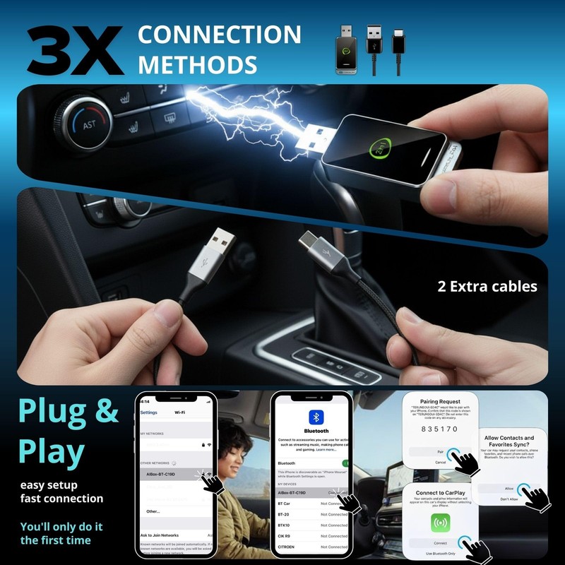 2-in-1 Wireless CarPlay & Android Auto Adapter (2026 Upgraded WiFi 6-BT 5.4) ... gallery