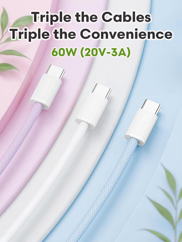 USB C to C Cable 10FT 3-Pack, 60W Fast Type C Charging Cord | Fast Charging for gallery