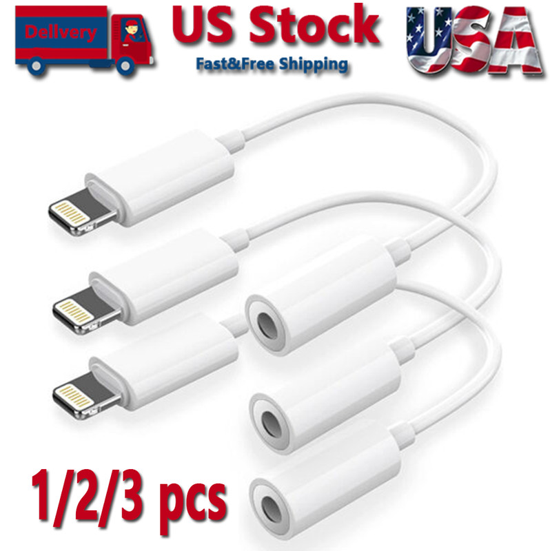 3PCS For iPhone Headphone Adapter Jack 8Pin to 3.5mm Aux Cord Dongle Converter