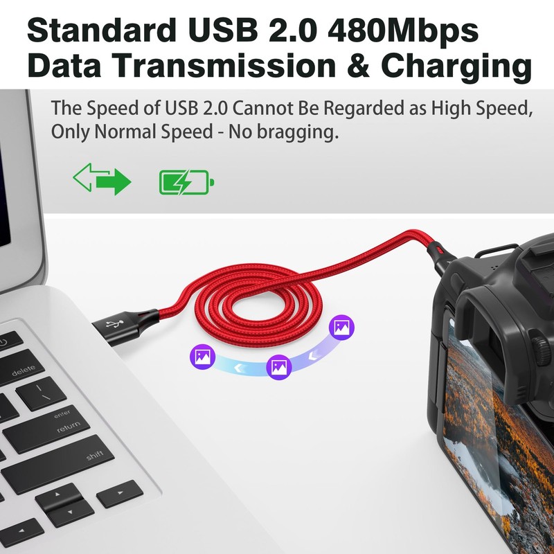 2 Pack 6.6Ft Mini USB Cable, Braided Durable USB-A to Mini-B Charger Charging Co gallery