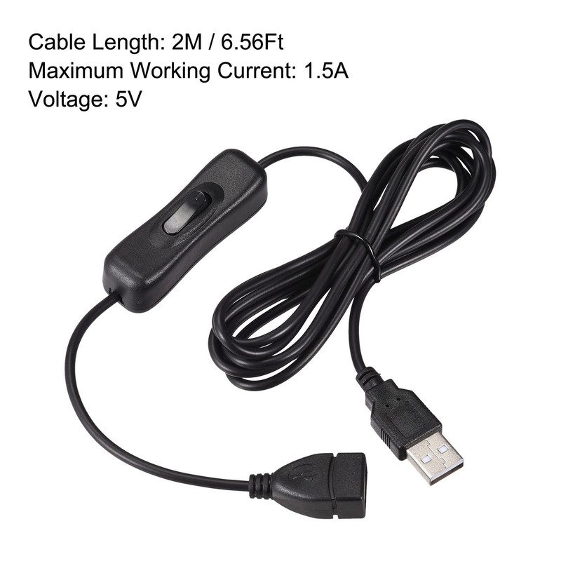 USB Cable with On/Off Switch, USB Male to Female Extension Cord 2M Black, for LE gallery