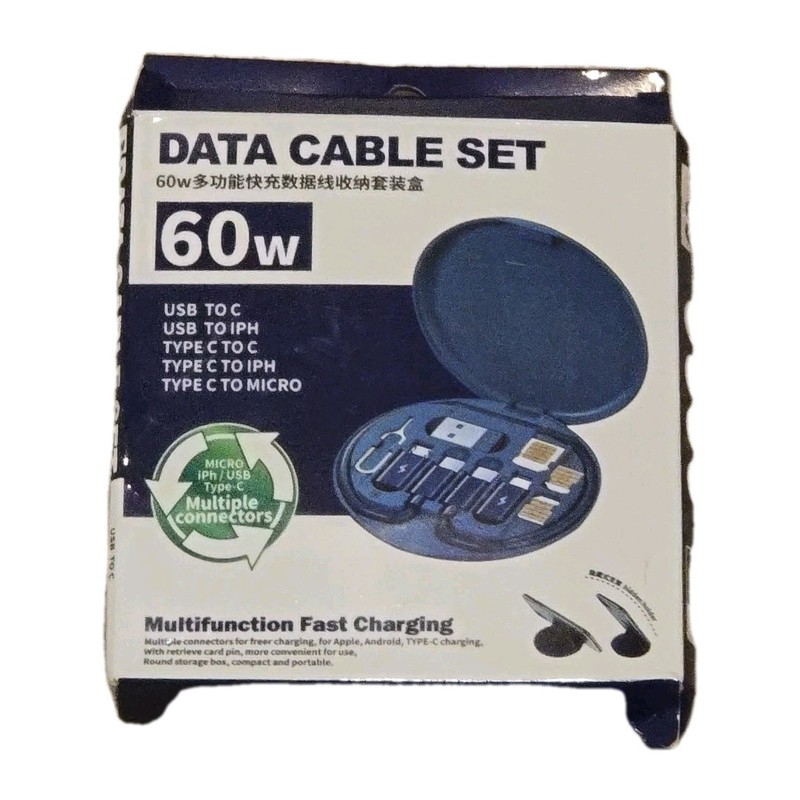 60W Fast Charging Cable Type C USB Data Cable Set Storage Case Lot Of 2