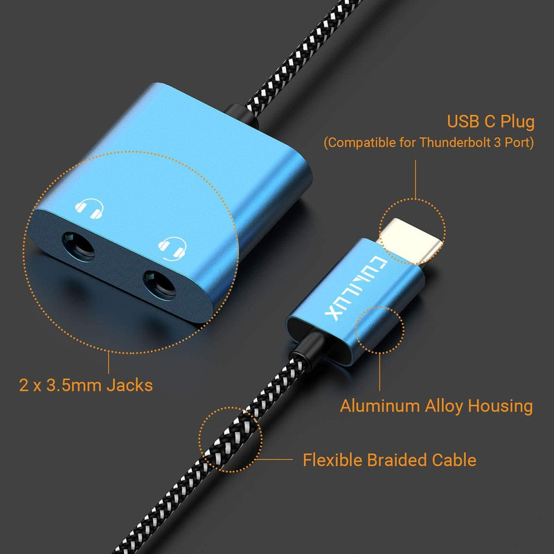 Cubilux USB C Dual Headphones Adapter, Type C to Double 3.5Mm Earphone Audio Spl gallery
