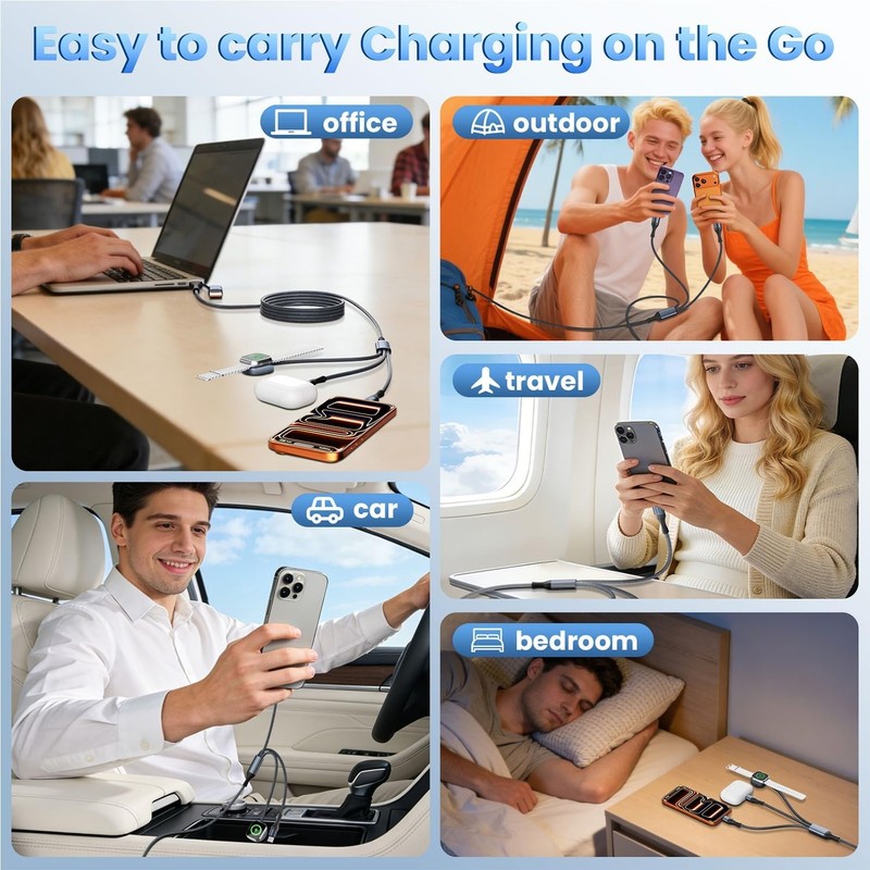 Tangle-Free 4FT Multi Charging Cable for iWatch & iPhone - Travel Essential gallery