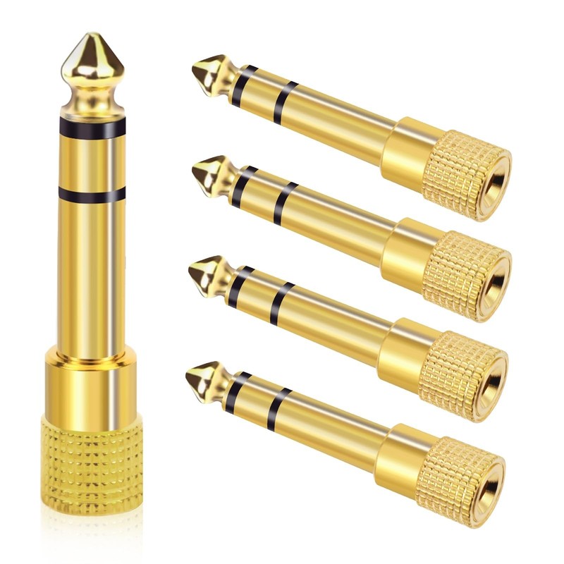 Paquete de 5 adaptadores de 3,5 mm a 1/4″, adaptador de conector para auriculare