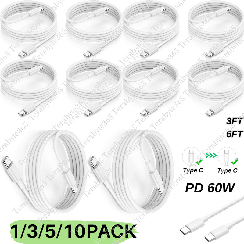1-10X Lot 60W USB-C to Type C Cable PD Fast Charger 3Ft 6Ft For Samsung Macbook
