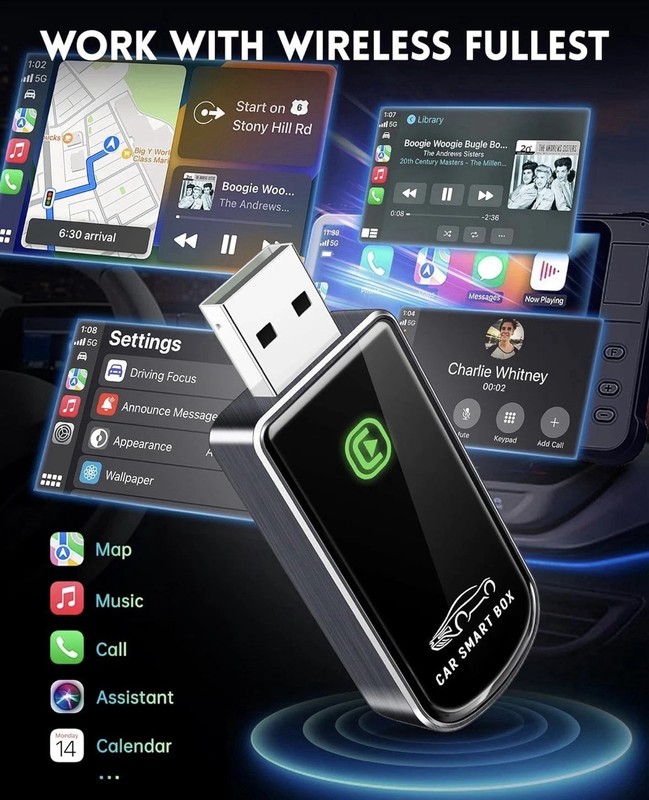 Amzfeel Wireless CarPlay Adapter for Apple iPhone iOS 10+ & Cars With Wired CP gallery