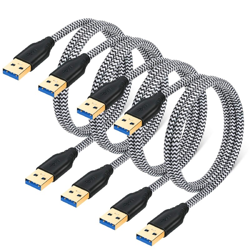 4-Pack 3FT White USB 3.0 A to A Male to Male Short Braided Double End Cord