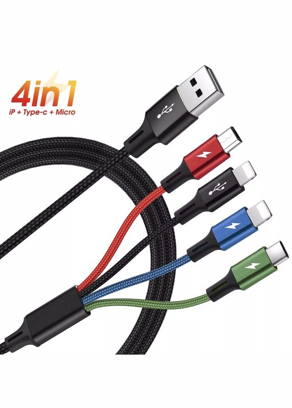 4 in 1 Multi USB Charging Cable Fast Charger Cord For iPhone/Type C/Micro USB