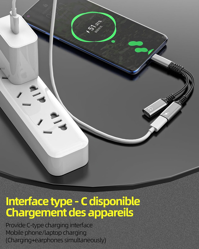Dual USB C Adapter 2 in 1 Charging Cable DAC Type C Audio Charger Dongle for App gallery
