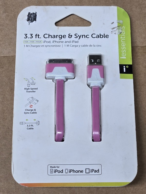 iEssentials Charge & Sync Pink USB Cable 3.3 Foot iPhone, iPod, iPad