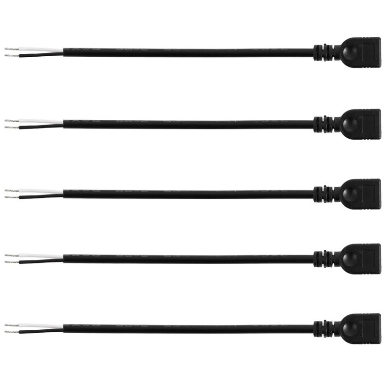5 Pcs 1 Ft 22AWG USB 2.0 Female 2-Pin Pigtail Cable 5V Open End Extension