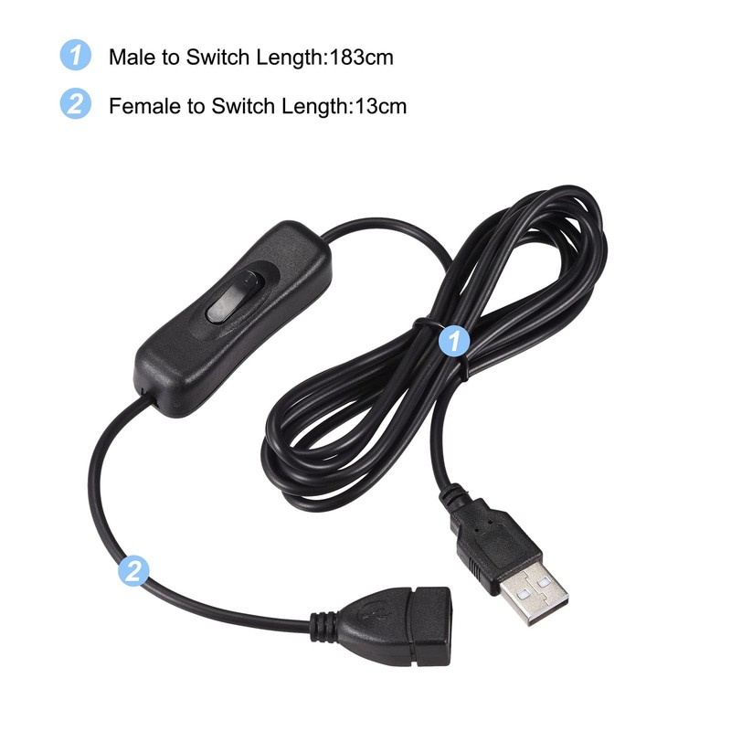 USB Cable with On/Off Switch, USB Male to Female Extension Cord 2M Black, for LE gallery