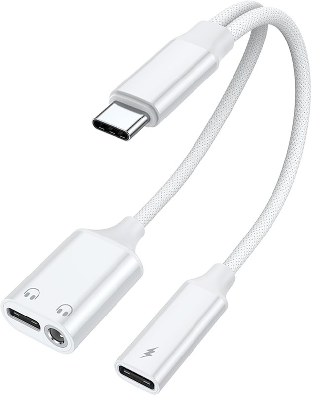 AreMe USB C Splitter 1 in 3 Out, USB C to 3.5mm Headphone and Charger Adapter, D