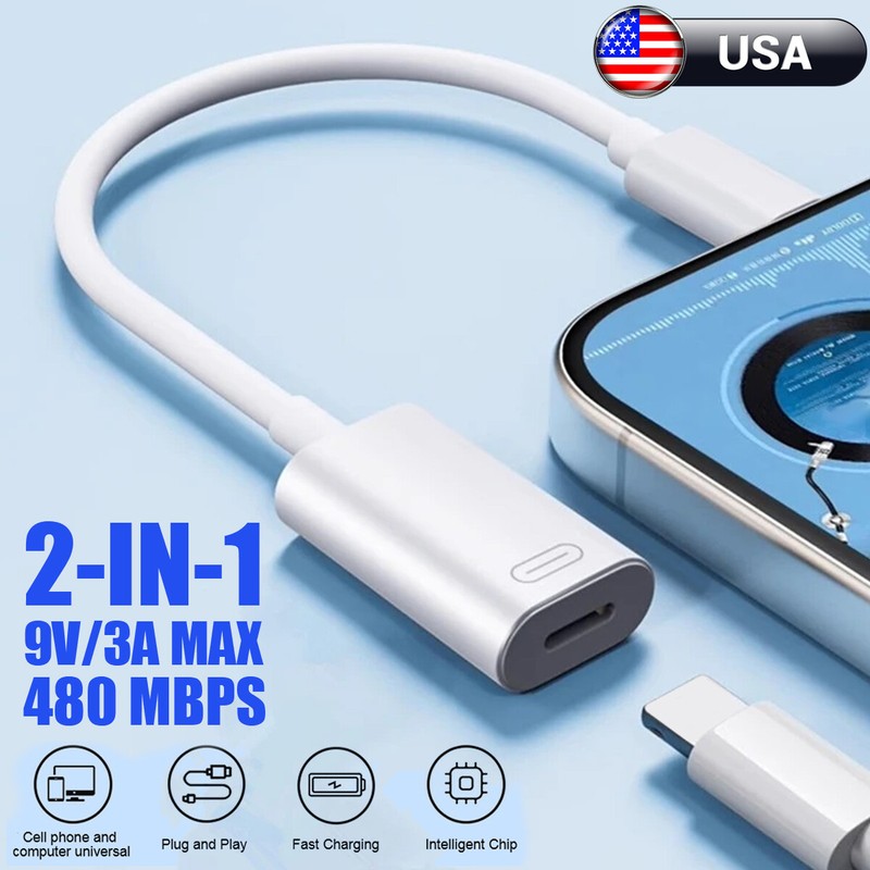 iOS to USB-C Adapter Charging Data Cable For Apple iPhone 15 iPad Mac