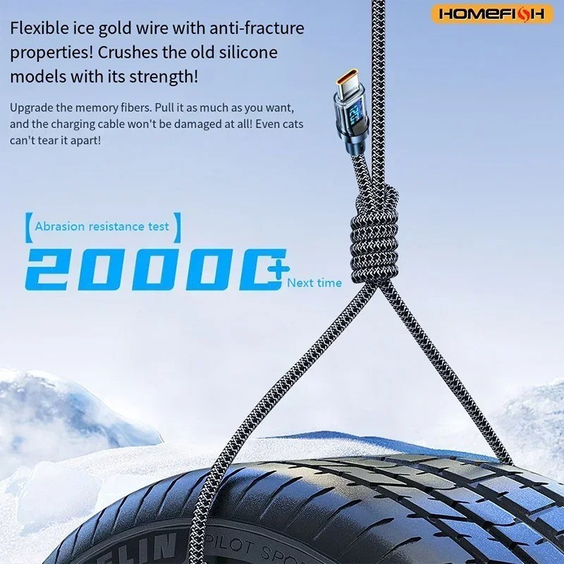 HOMEFISH 60W USB-C Cable Digital Display Braided Fast Charging 120W Max Compati gallery